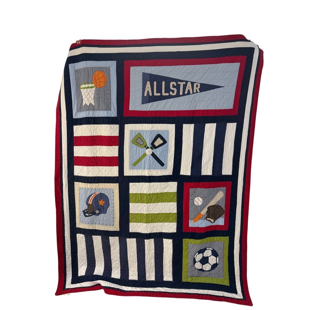 Pottery Barn Kids All-Star Sports Quilt & Shams Boy's Room Baseball Football